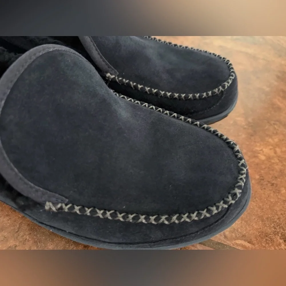 L.L. BEAN Mountain Slippers Blue Suede Flannel Lined Indoor Outdoor Moccasin 12M